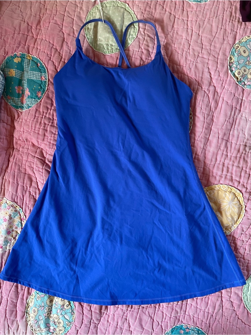 HALARA Cobalt Blue Asymmetrical Slip Dress with Crisscross Straps